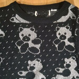 Vintage Silver Teddy Bears Pattern Knit Sweater